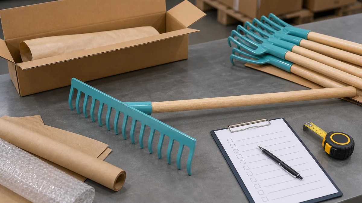 Steel Rake R102 prepared for QC review, packing confirmation, and export carton planning